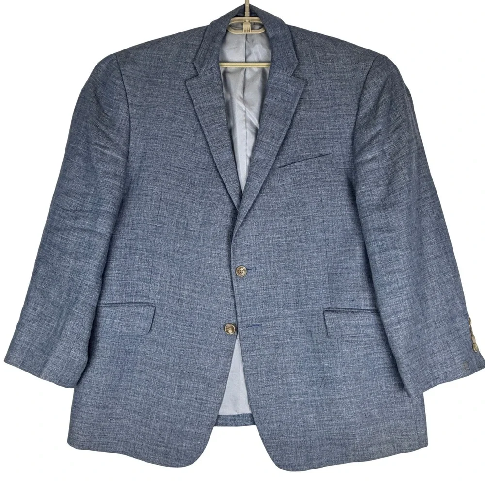 Jos A Bank 1905 Sport Coat Mens 44S Blue 100% Linen Tailored Fit Blazer